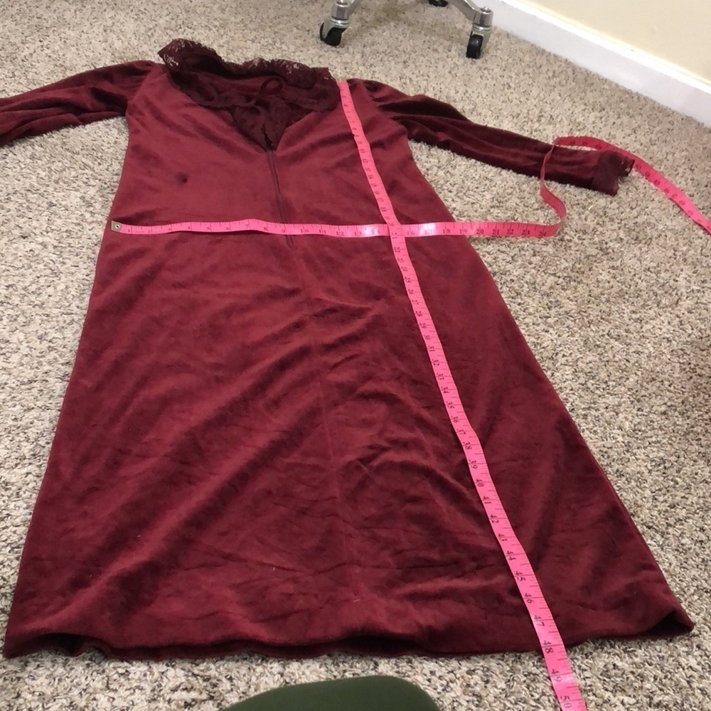 Vintage Maxi Dress Size 6 Burgundy Velvet Floral Lace High Neck - Picture 7 of 8